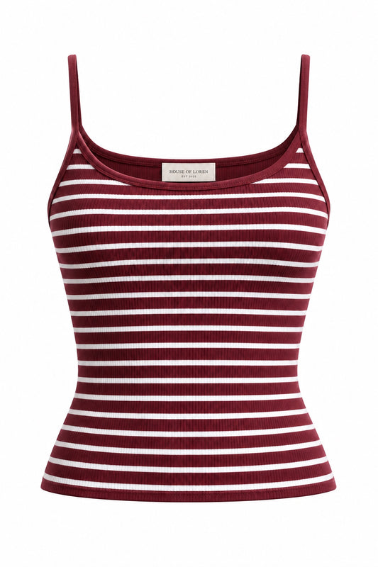 House of Loren Ribbed Stripe Top Burgundy front