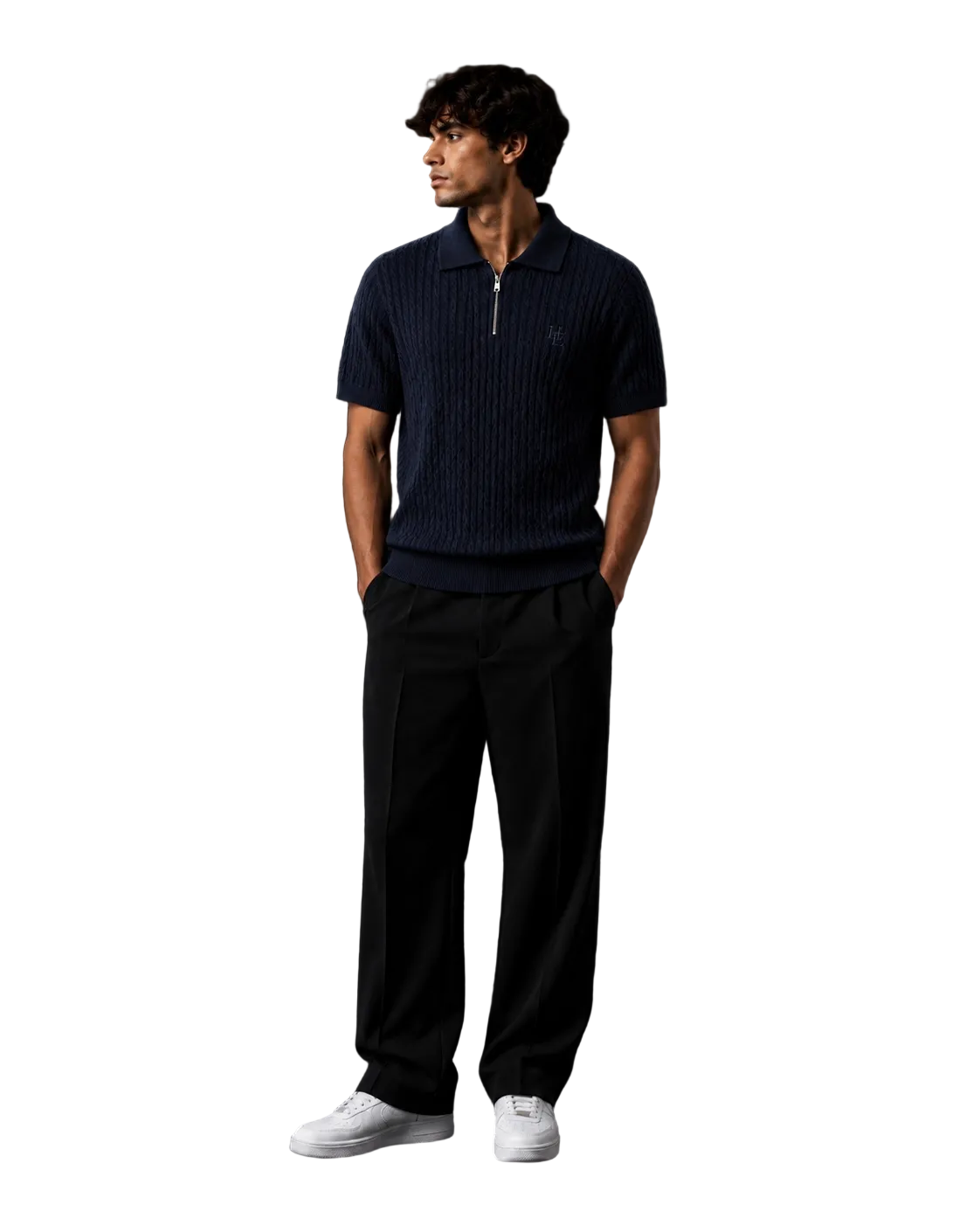 HOL Cable Knit Polo – Navy