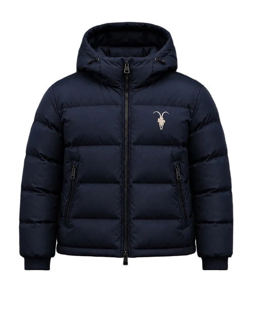 House of Loren navy puffer jacket front view
