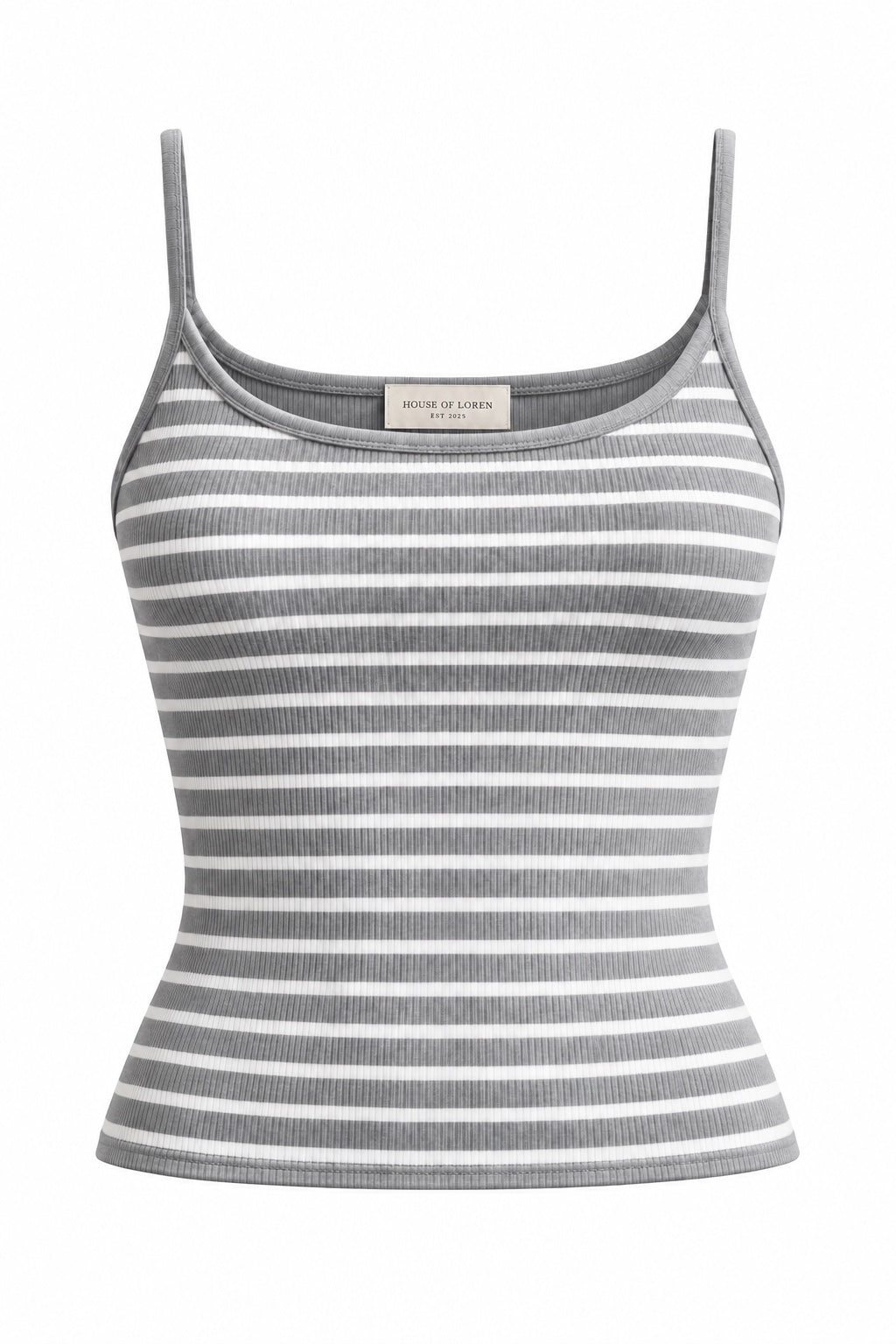 House of Loren Ribbed Stripe Top Grey front