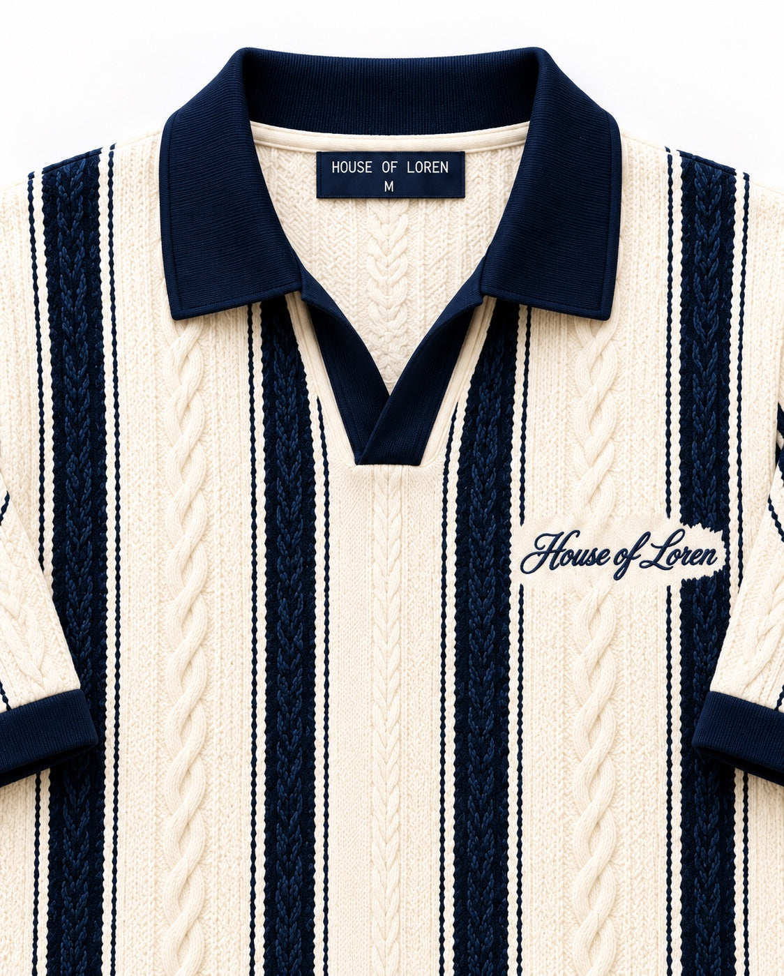 House of Loren Strickpolo Creme Navy – Ansicht 2